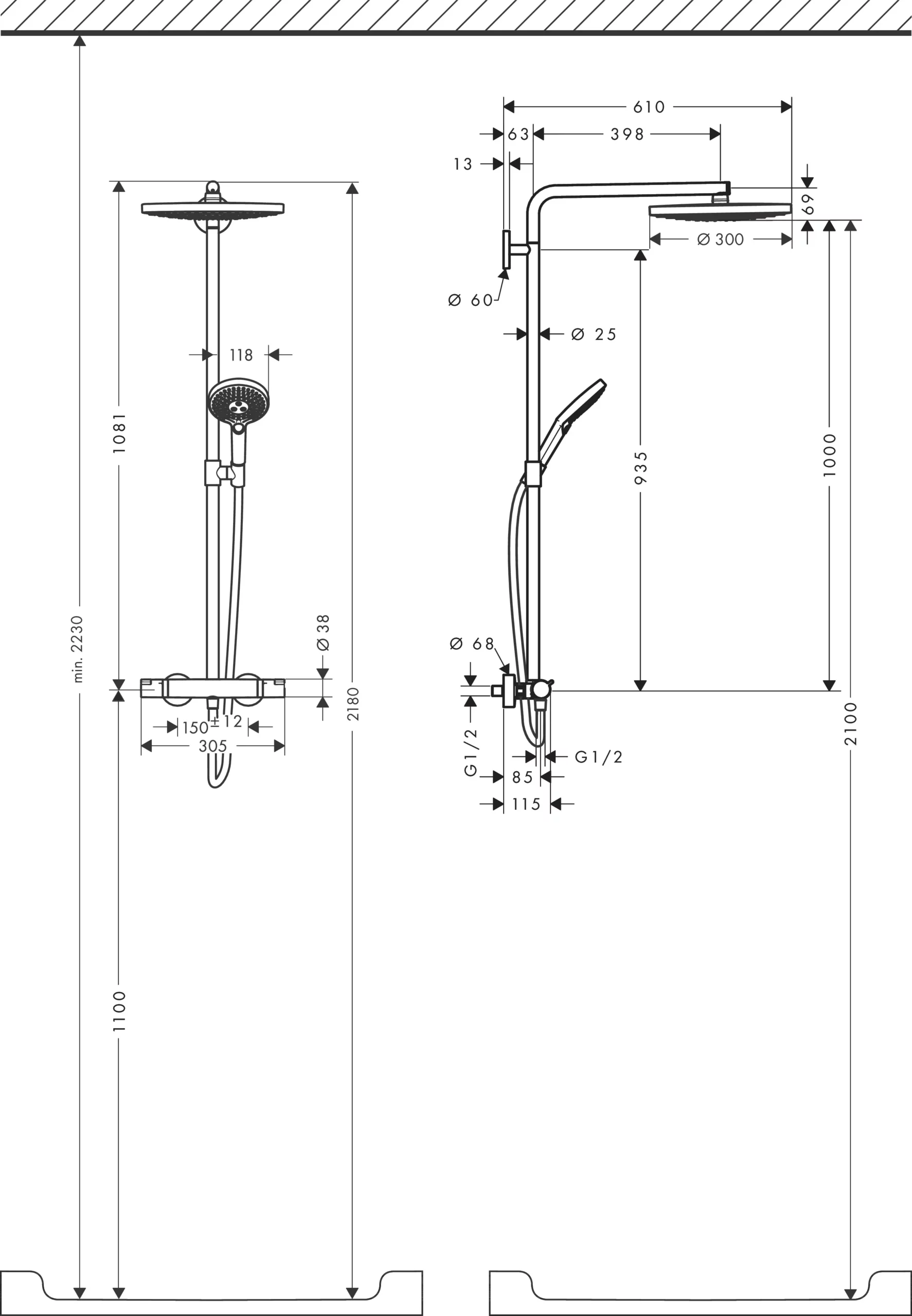 Termostatinė dušo sistema Hansgrohe Raindance Select S 300 27133000 - Image 5