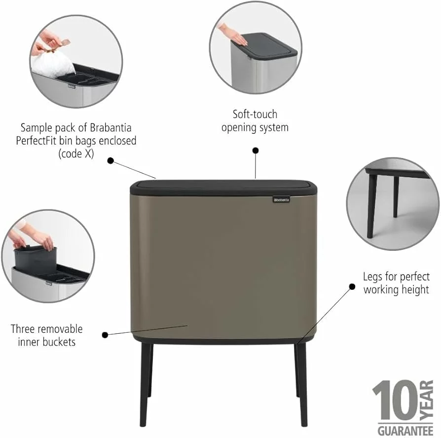 Šiukšliadėžė Brabantia Bo Touch Bin 3*11 l platinos spalva - Image 2