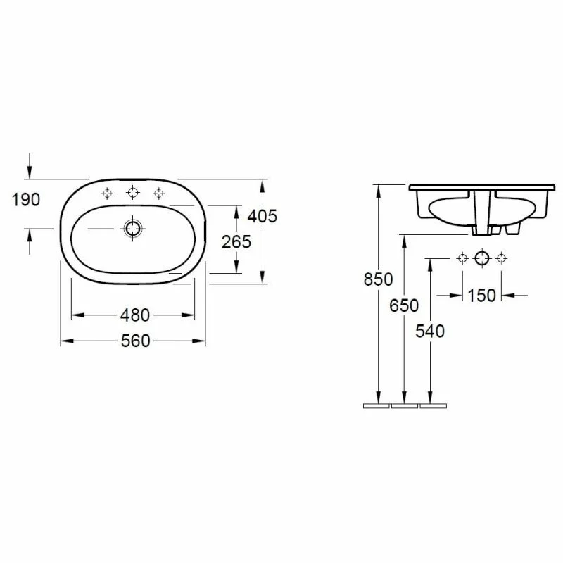 Įleidžiamas praustuvas Villeroy&Boch O.Novo 560x405 mm 41615601 - Image 3