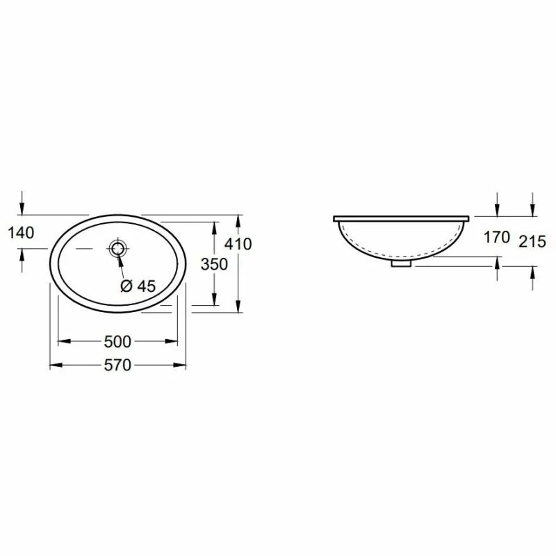 Iš apačios montuojamas praustuvas Villeroy&Boch Evana 500x350 mm 61470001 - Image 3
