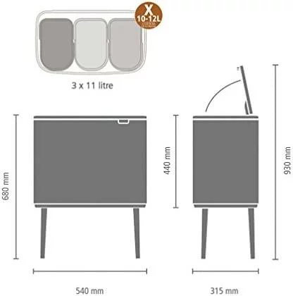 Šiukšliadėžė Brabantia Bo Touch Bin 3*11 l juoda matinė - Image 3