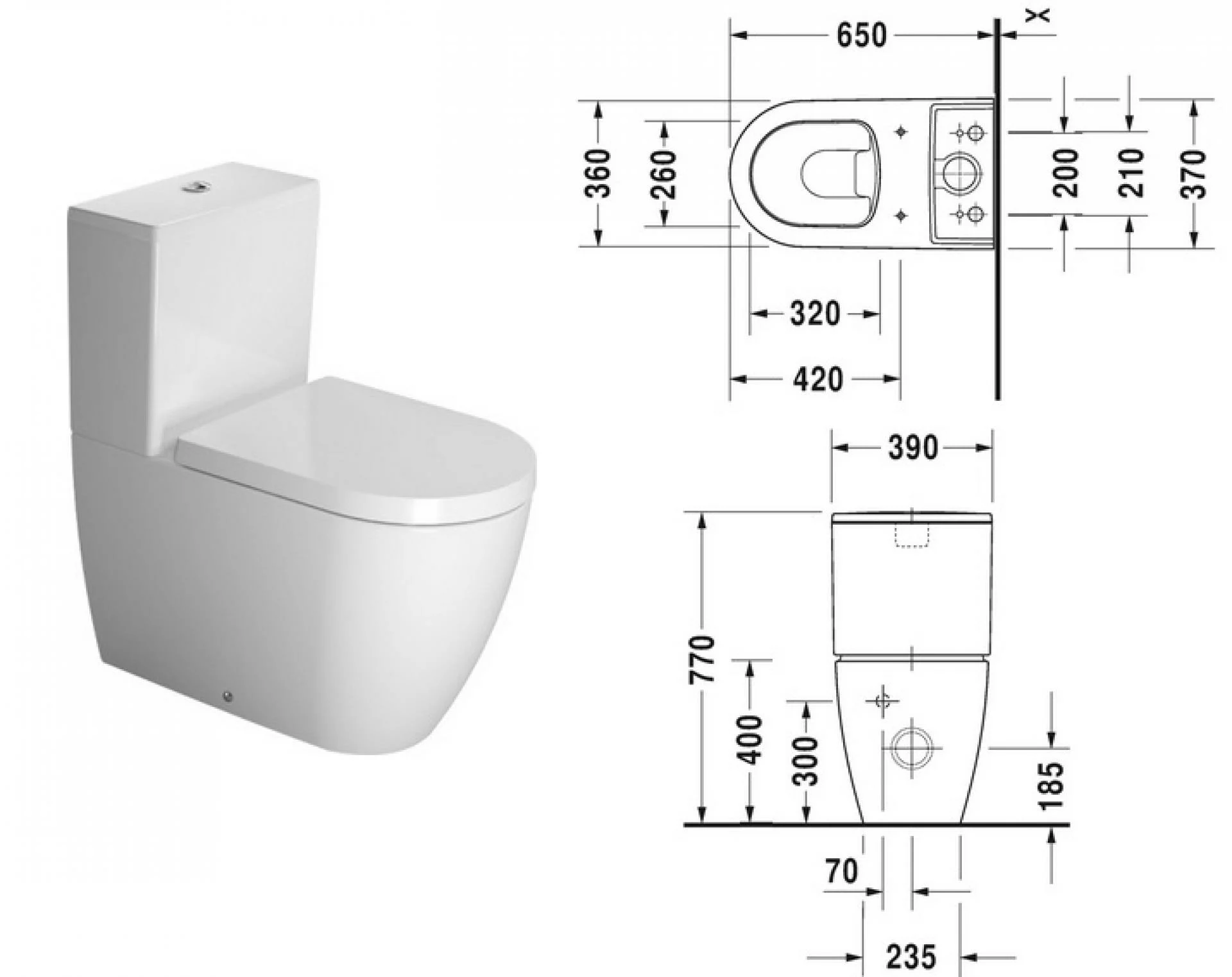 Klozetas su bakeliu Duravit Me By Starck Rimless+ dangtis Soft Close - Image 3