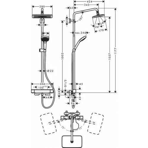 Termostatinė dušo sistema Hansgrohe Croma E 27630000 - Image 7