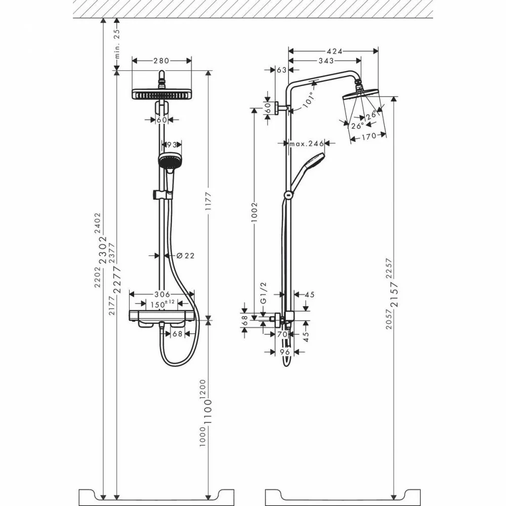 Termostatinė dušo sistema Hansgrohe Croma E 27630000 - Image 8