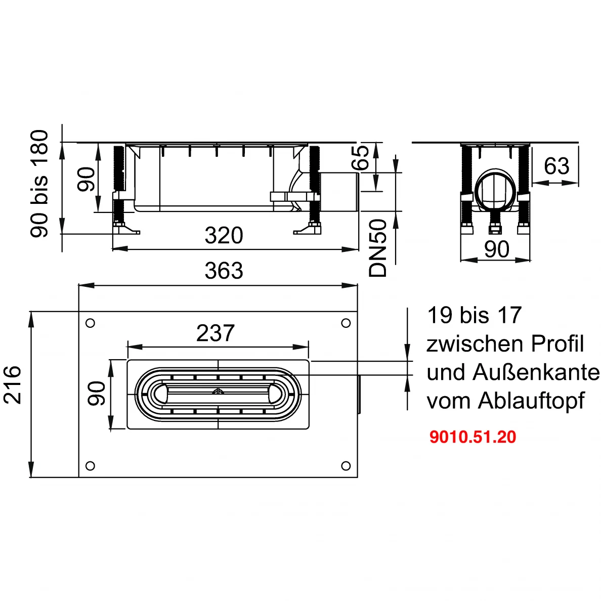Latakas Aco ShowerDrain S+ su Plate JUODOMIS grotelėmis pilnas komplektas - Image 6