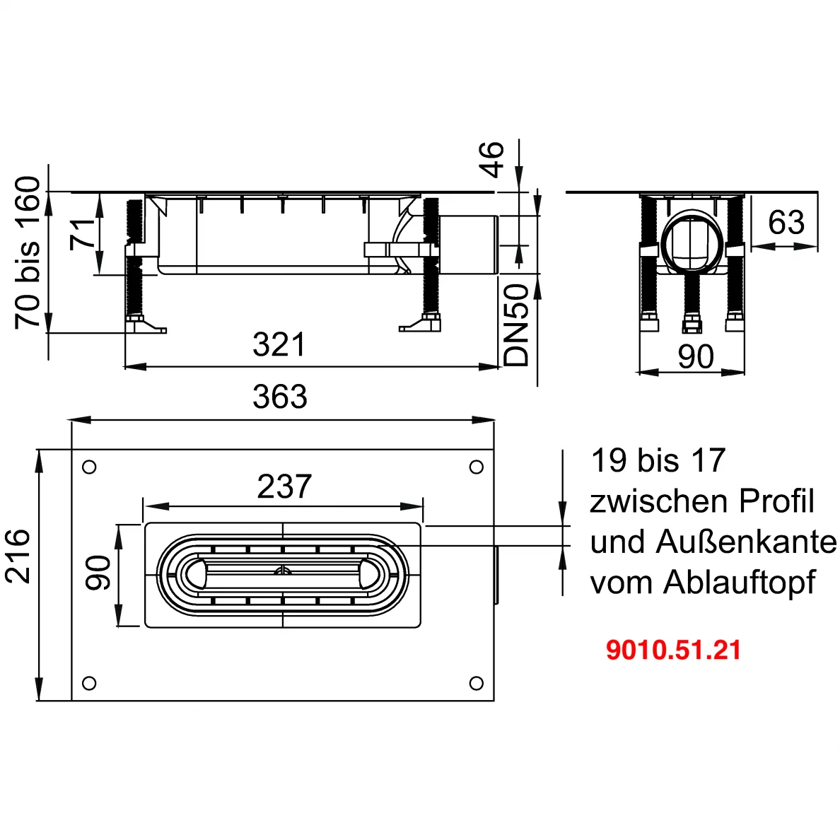 Latakas Aco ShowerDrain S+ su Plate JUODOMIS grotelėmis pilnas komplektas - Image 8