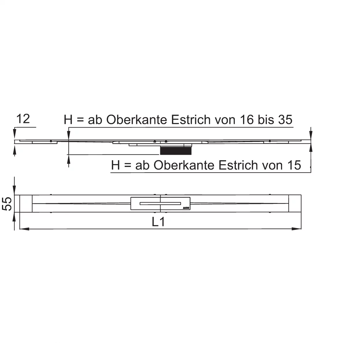 Latakas Aco ShowerDrain S+ su Plate JUODOMIS grotelėmis pilnas komplektas - Image 4