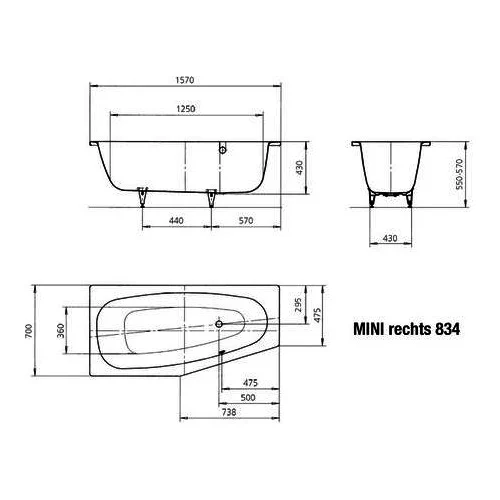 Vonia Kaldewei Mini kampinė 157x70 cm -25 % dešinė - Image 2