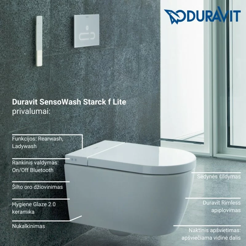 Pakabinamas klozetas su bidė funkcija Duravit Sensowash Starck f Lite - Image 2
