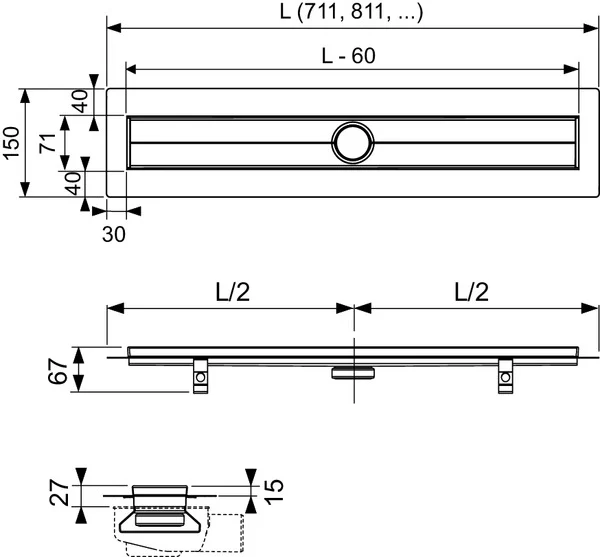 Dušo latakas Tece 80 cm su grotelėmis plytelių klijavimui - Image 4