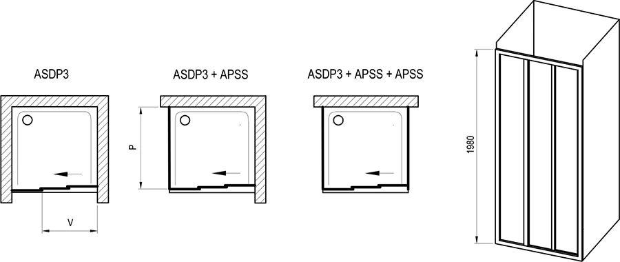 Dušo durys Ravak ASDP3-80 grūdintas stiklas - Image 2
