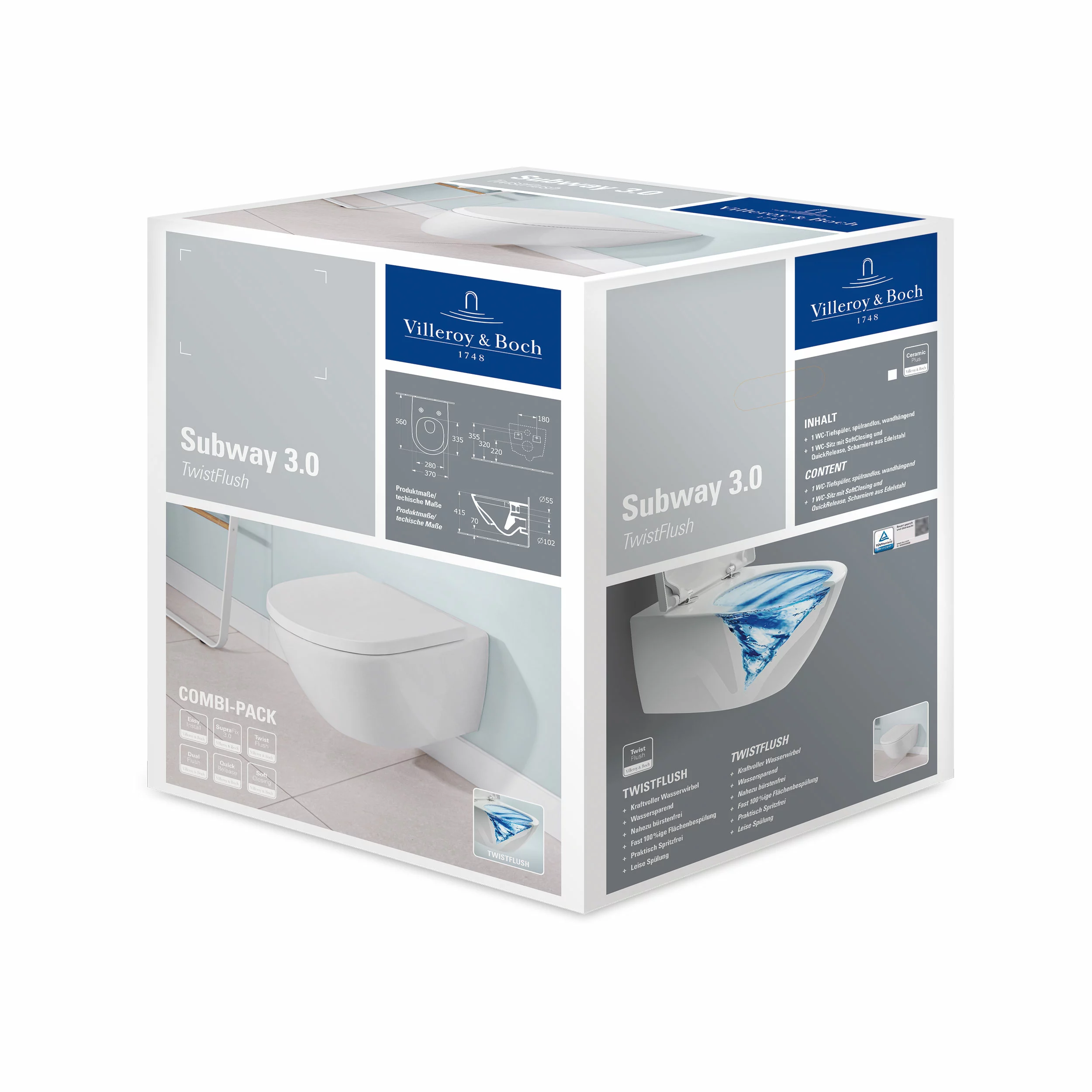 Klozetas pakabinamas Villeroy&Boch Subway3 TwistFlush su Ceramic Plus danga+ dangtis Soft Close - Image 2