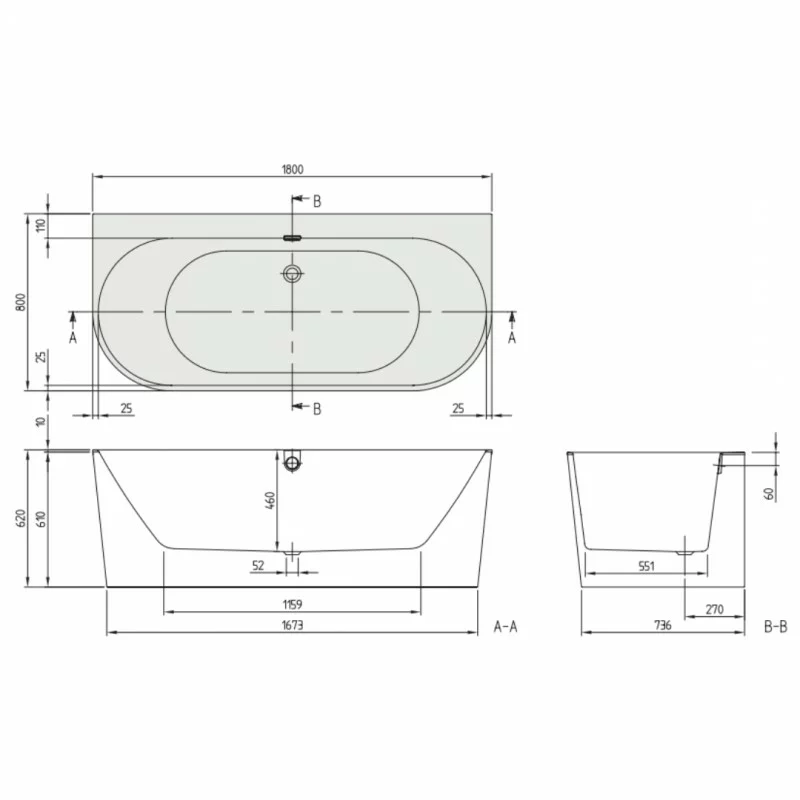 Vonia Villeroy&Boch Oberon 2.0 180*80 cm su priekine apdaila - Image 3