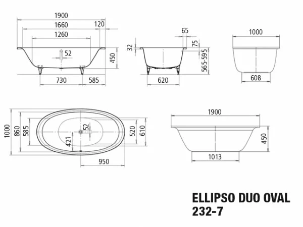 Vonia Kaldewei Elipso Duo Oval 190x100 su apdaila ir sifonu - Image 3