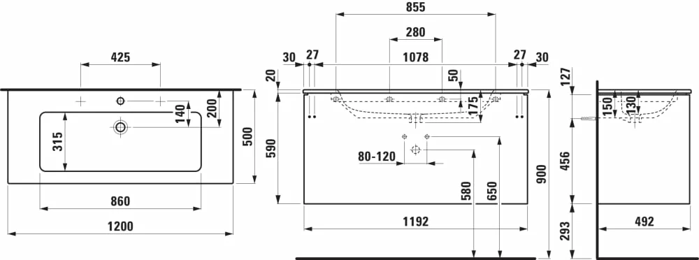 Spintelė su praustuvu Laufen Pro S Base 120*50 cm įvairių spalvų - Image 5