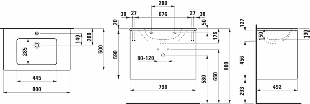 Spintelė su praustuvu Laufen Pro S Base 80*50 cm įvairių spalvų - Image 4