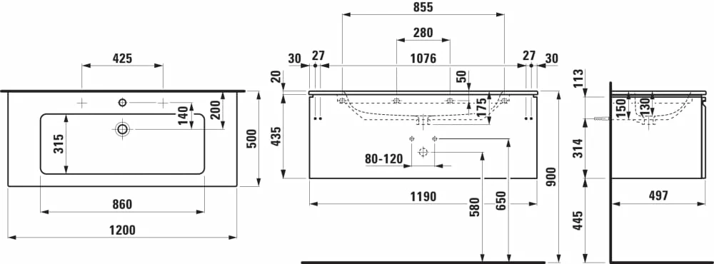 Spintelė + praustuvas Laufen PRO S 120 cm - Image 2