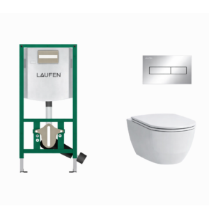 Laufen WC rėmas su klavišu ir WC PRO Rimless + SLIM soft close dangtis