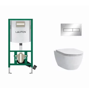 Laufen WC rėmas su klavišu ir WC PRO Rimless + SLIM soft close dangtis