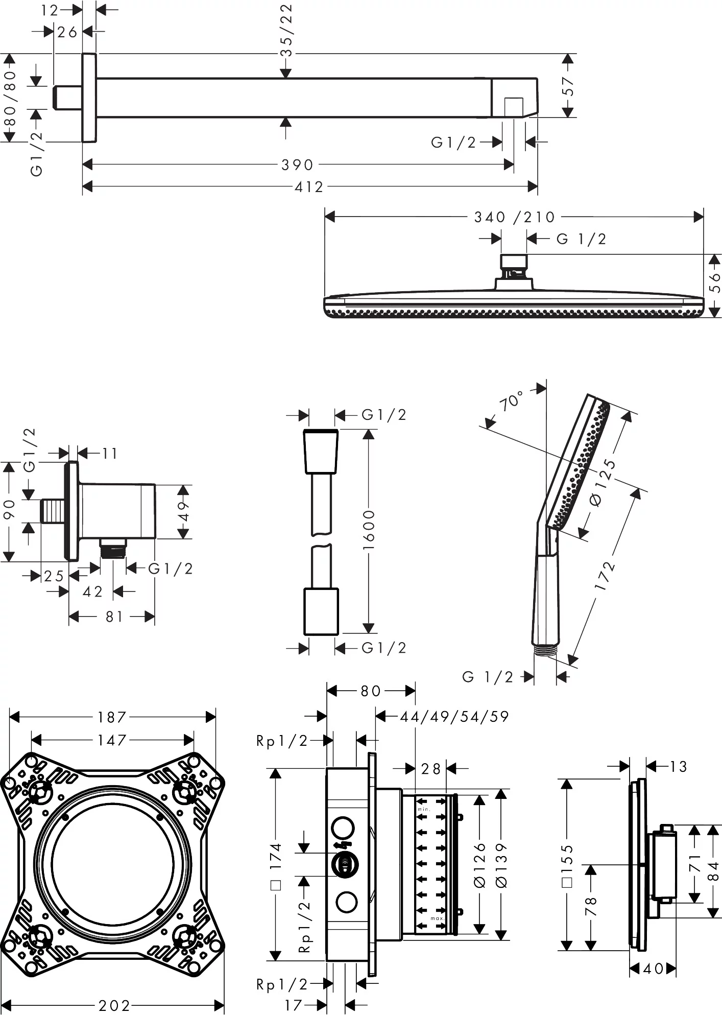 Potinkinė termostatinė dušo sistema Hansgrohe Alive Q210/340 pilnas komplektas - Image 4