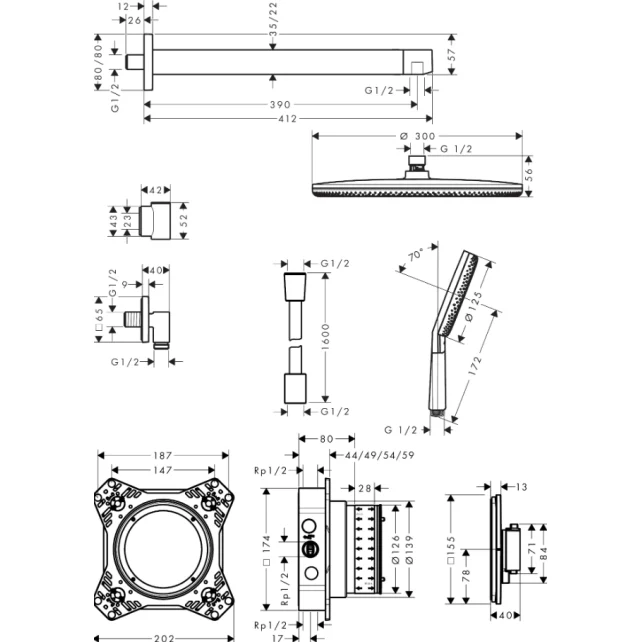 Potinkinė termostatinė dušo sistema Hansgrohe Alive S 300 pilnas komplektas - Image 4